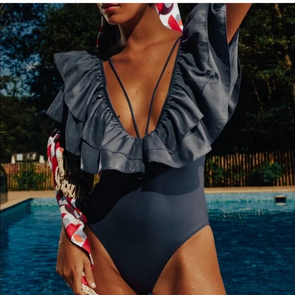 zara large ruffle swimsuit